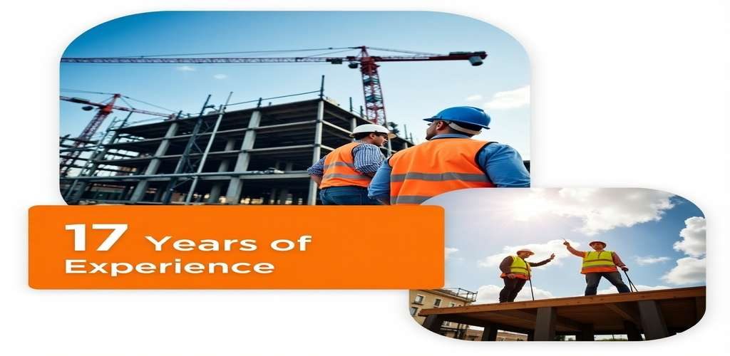 Construction collage with "17 Years of Experience."